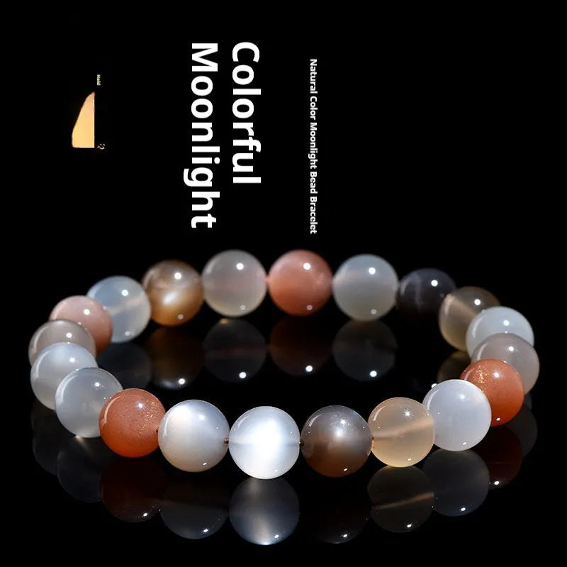 Natural colourful moonlight moonstone bracelet with 8mm beads in a single circle unisex design.