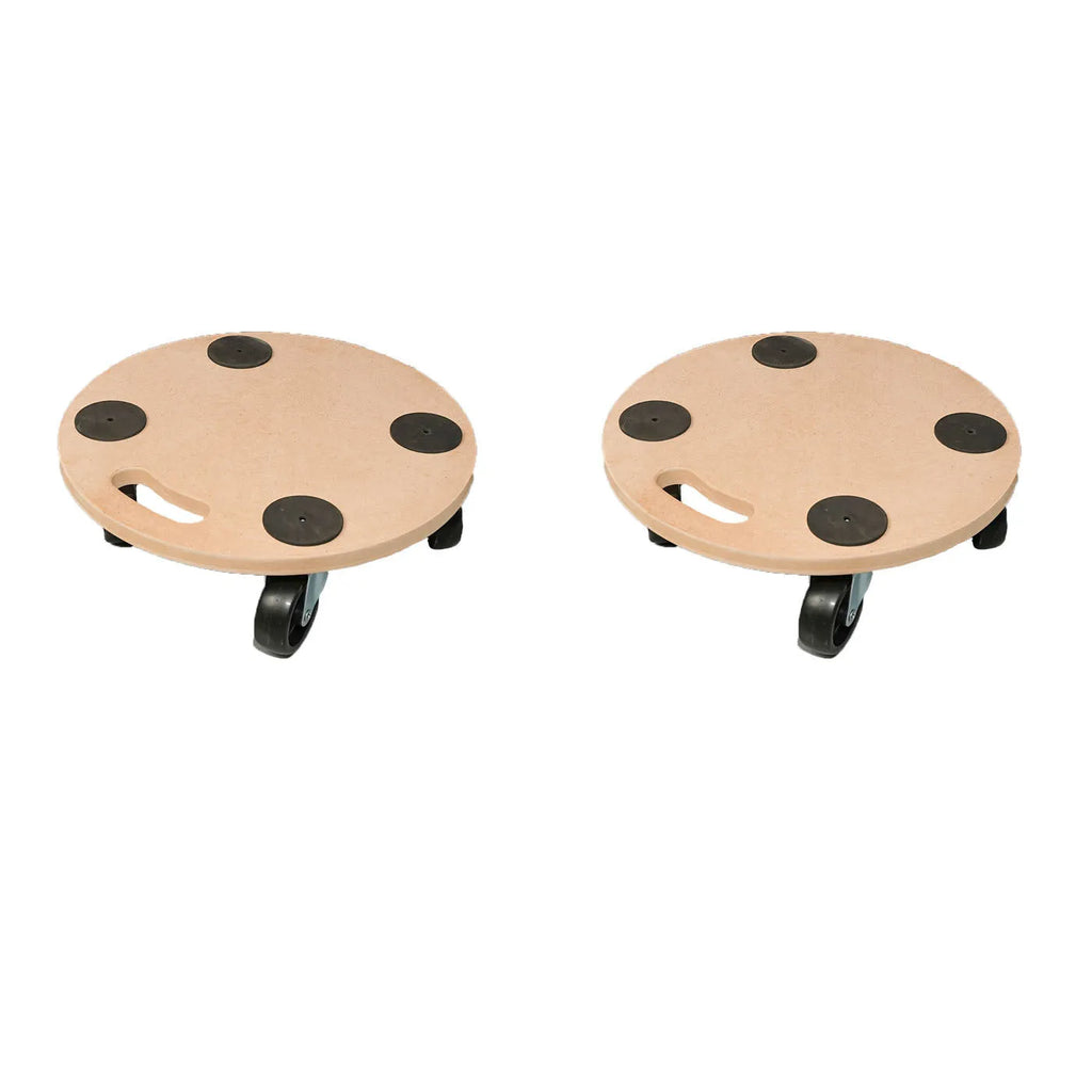 Two wooden mover trolley platforms with natural wood finish and non-slip surface