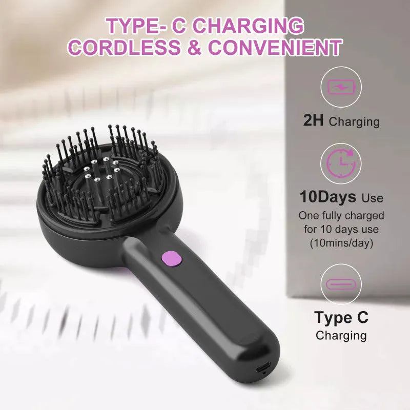 USB-powered head massager with vibration function in black, grey, or red colours