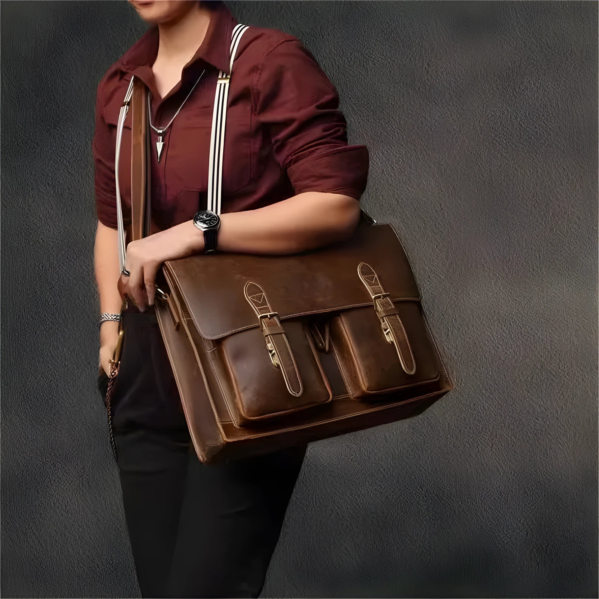 Top cowhide leather computer crossbody bag in business style with anti-theft function