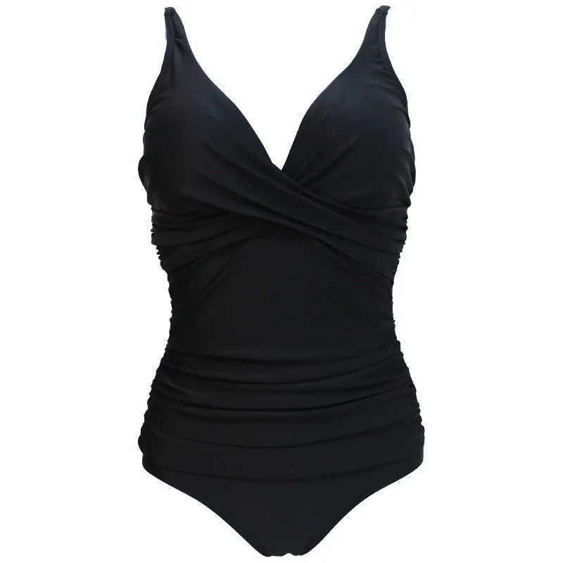 Triangle one-piece swimsuit for women, solid colour, high elasticity, nylon and polyester, European and American style
