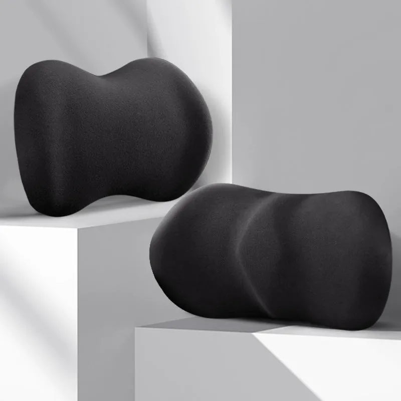 Car seat headrest pillow and lumbar support pillow set in multiple colour options for summer driving comfort