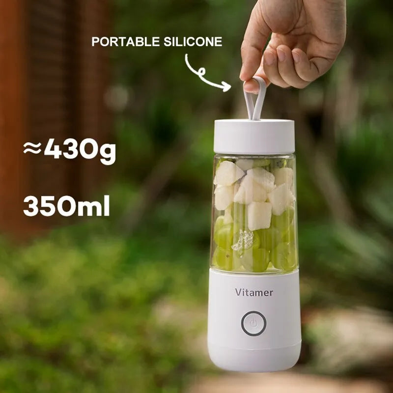 White portable USB blender juicer with 350ml Tritan cup and silicone lifting ring