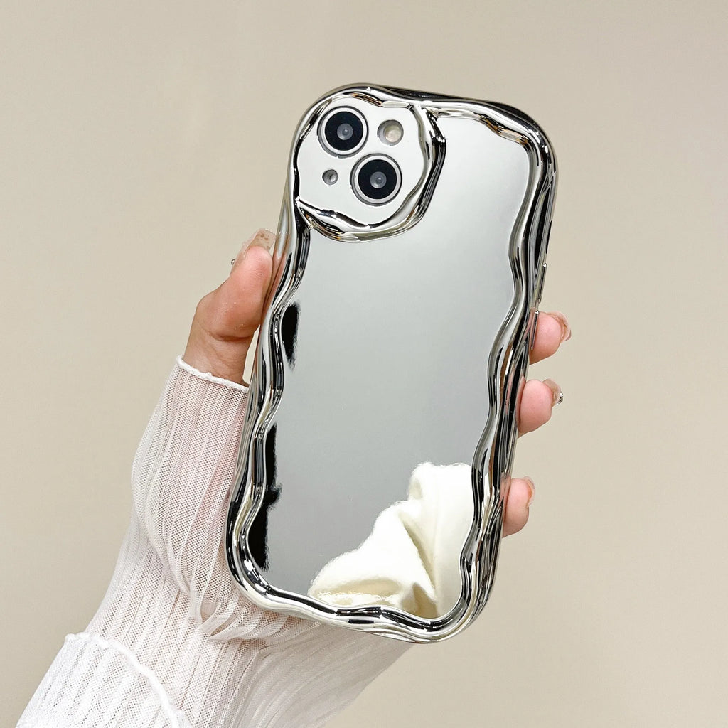 Silver electroplated cream grain silicone phone case with bracelet on a white background