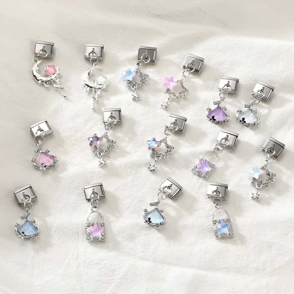 Small stainless steel pendant charm for bracelet modules, 1X0.9cm, electroplated DIY ornament accessory