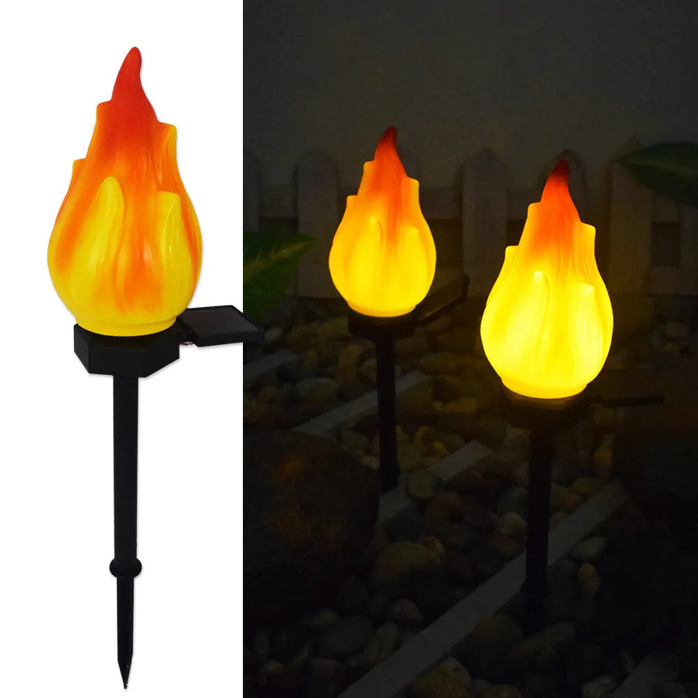 Wrought iron solar simulation flame lamp for courtyard decoration, IP65 rated