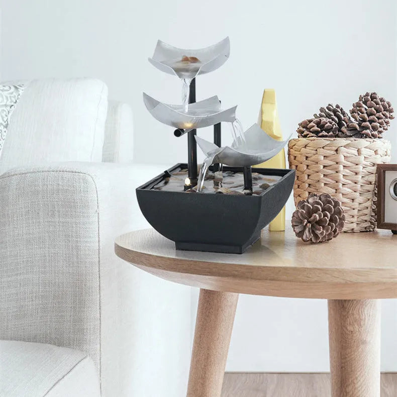JR001 colour alloy desktop water fountain with modern minimalist design and flowing water ornament