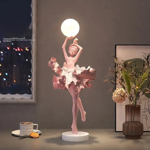 Art Girl Atmosphere small USB night lamp in resin, shown in Black Gold, White, Pink, and Light Blue colour options.