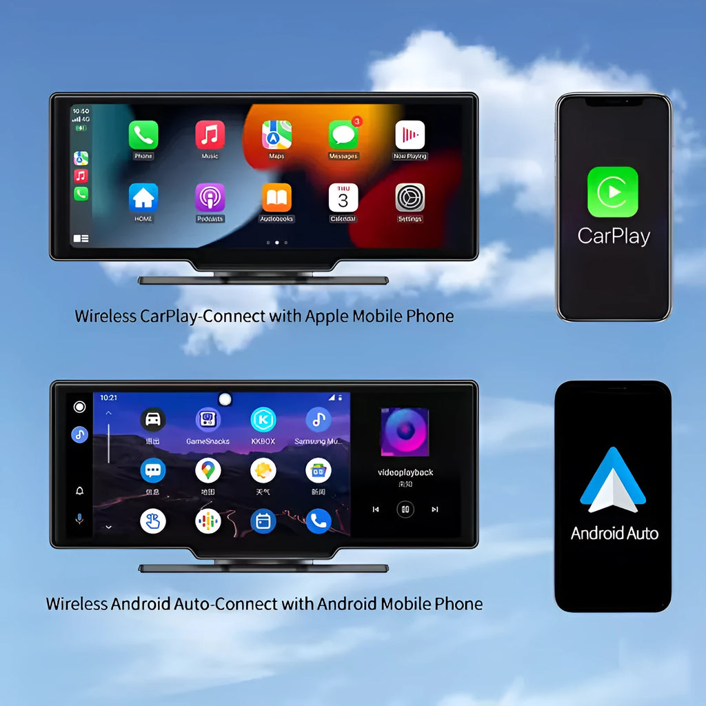 10.26 inch black plastic car LCD touch screen monitor with wireless connection and inverted image support