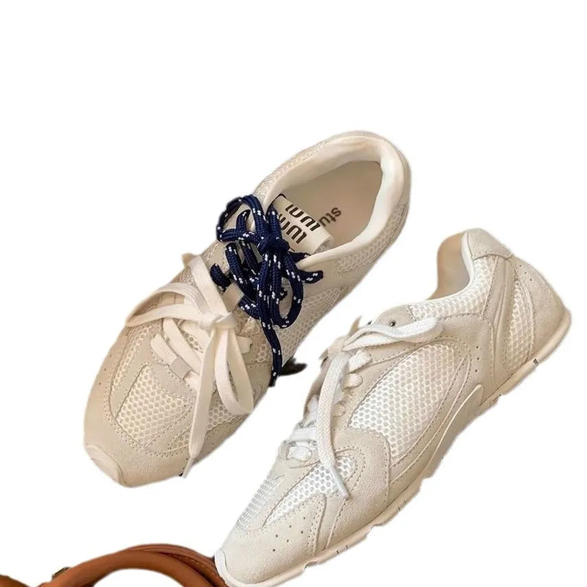 Women's retro training casual shoes in khaki with a flat heel and lace-up front.