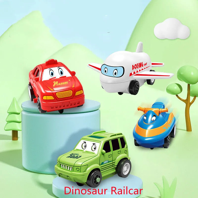 Children puzzle electric railroad speeder with DIY assembly track and automatic car, dinosaur theme