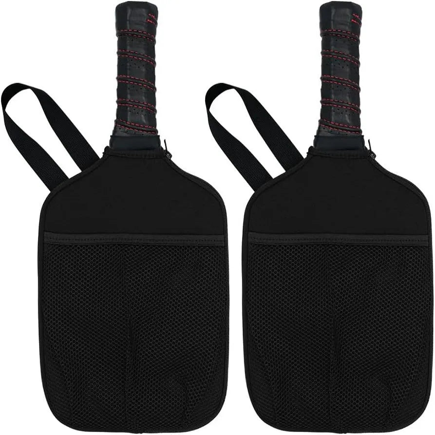 Black Lu Ding rubber badminton racket bag set with lanyard net pocket and pick ball bag on grass