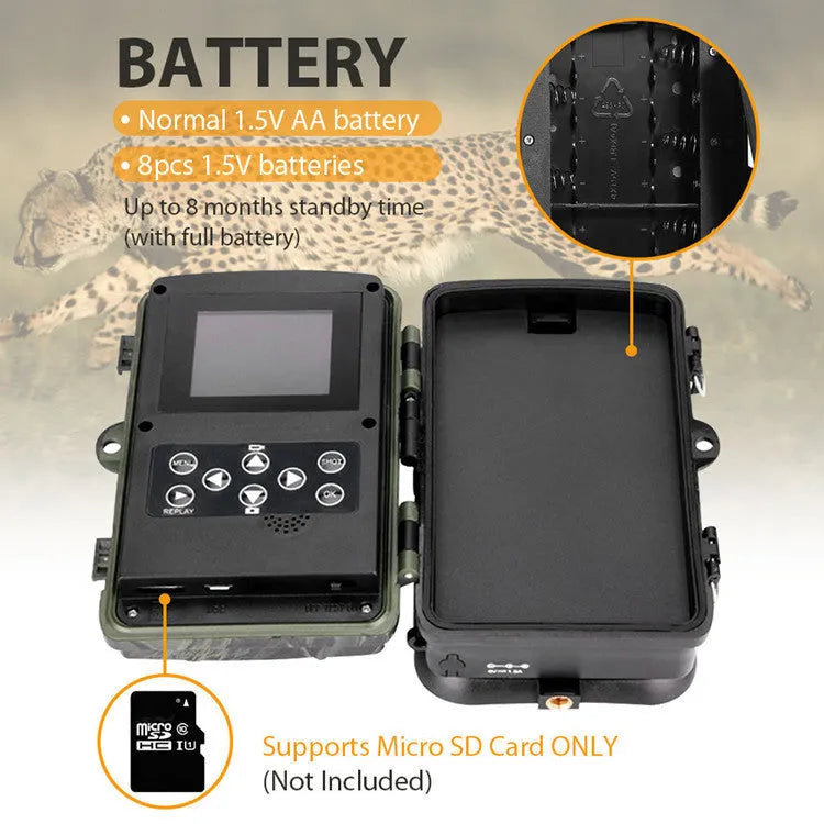 HC801A night-version hunting trail camera in Army Green with infrared sensor and waterproof housing