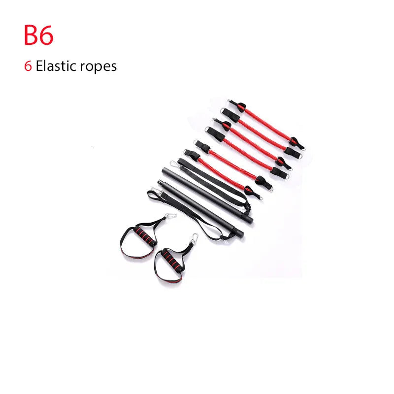 Body workout trainer bar with 100cm pole and resistance bands with rubber buckles for strength training