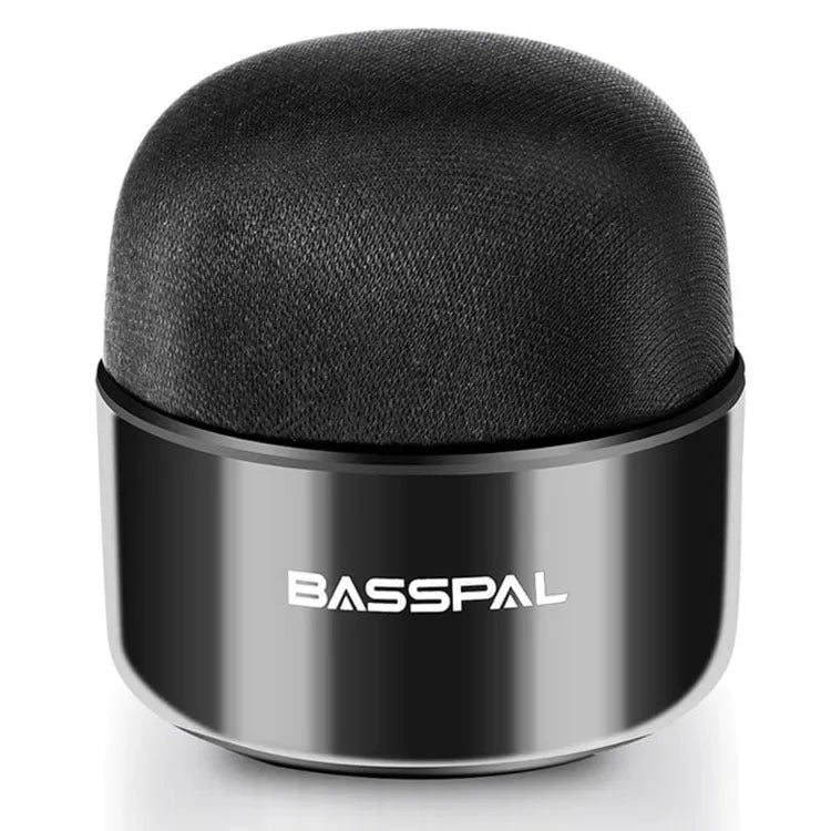 Black plastic waterproof portable mini Bluetooth speaker with buttons.