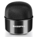 Black plastic waterproof portable mini Bluetooth speaker with buttons.