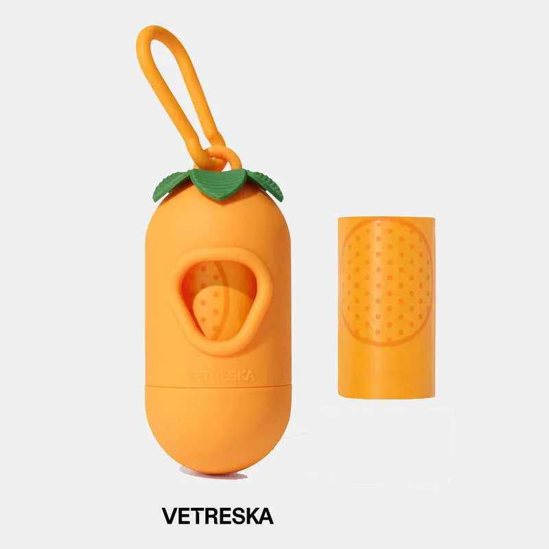 Dog waste dispenser capsule with roll of scented biodegradable bags in choice of strawberry, orange or cherry blossom