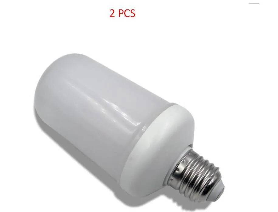 A decorative LED bulb emitting a orange and yellow flickering light to mimic a flame.