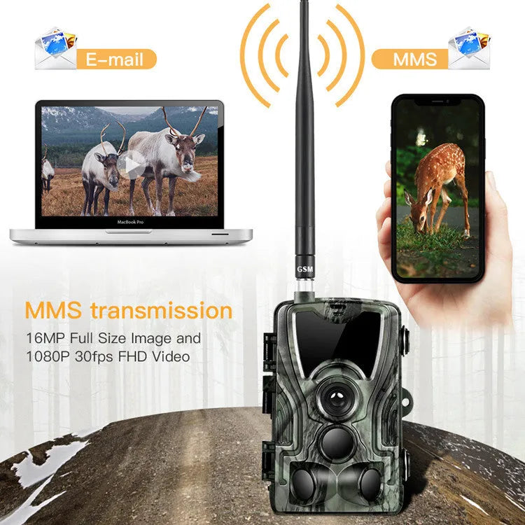 HC801A night-version hunting trail camera in Army Green with infrared sensor and waterproof housing
