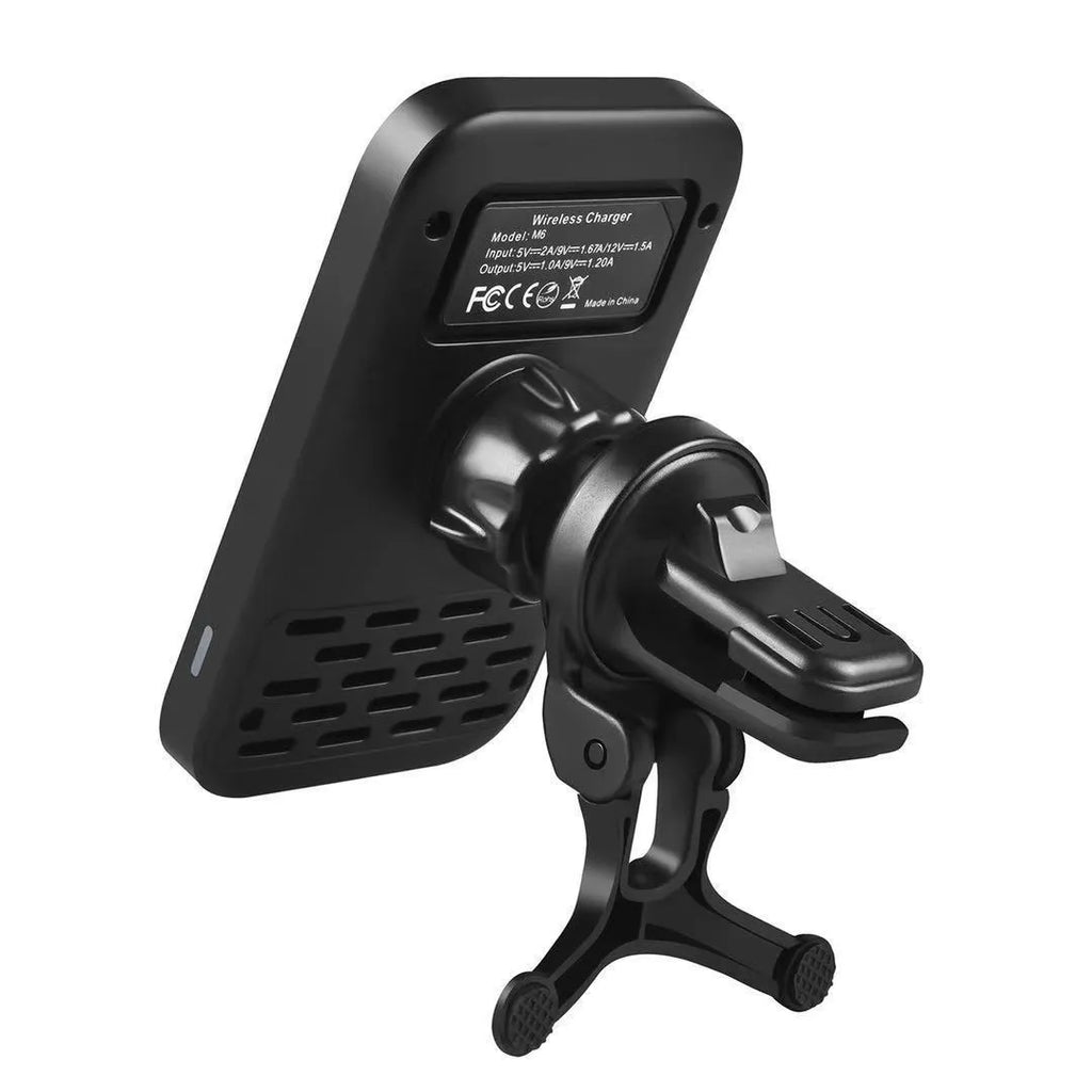 Black M6 magnetic wireless charging car bracket for smartphone mounting and charging