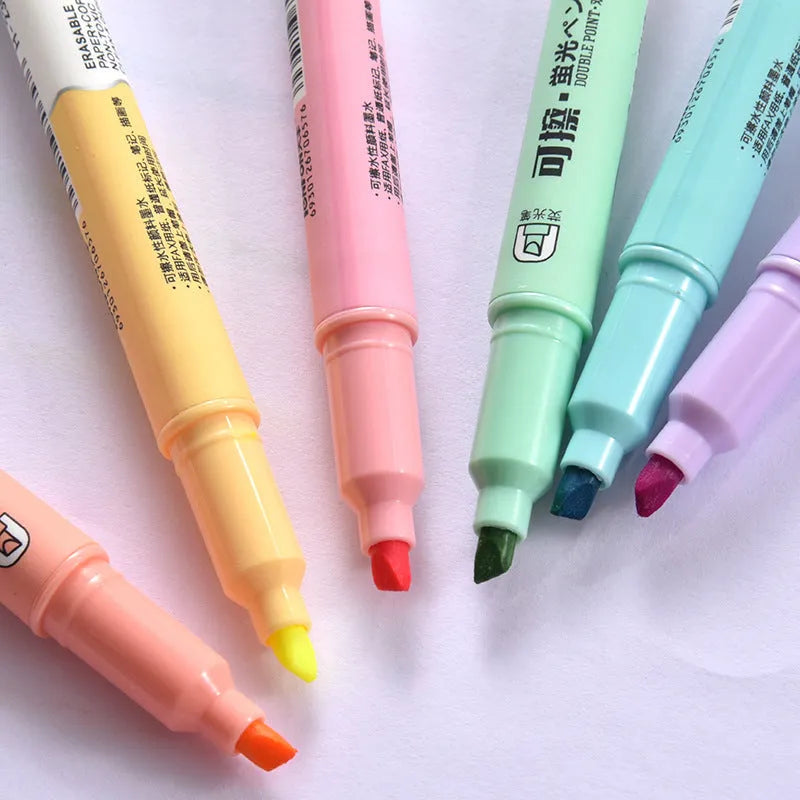 Hand-held counter with six fluorescent marker pens in plastic shell with double-ended tips