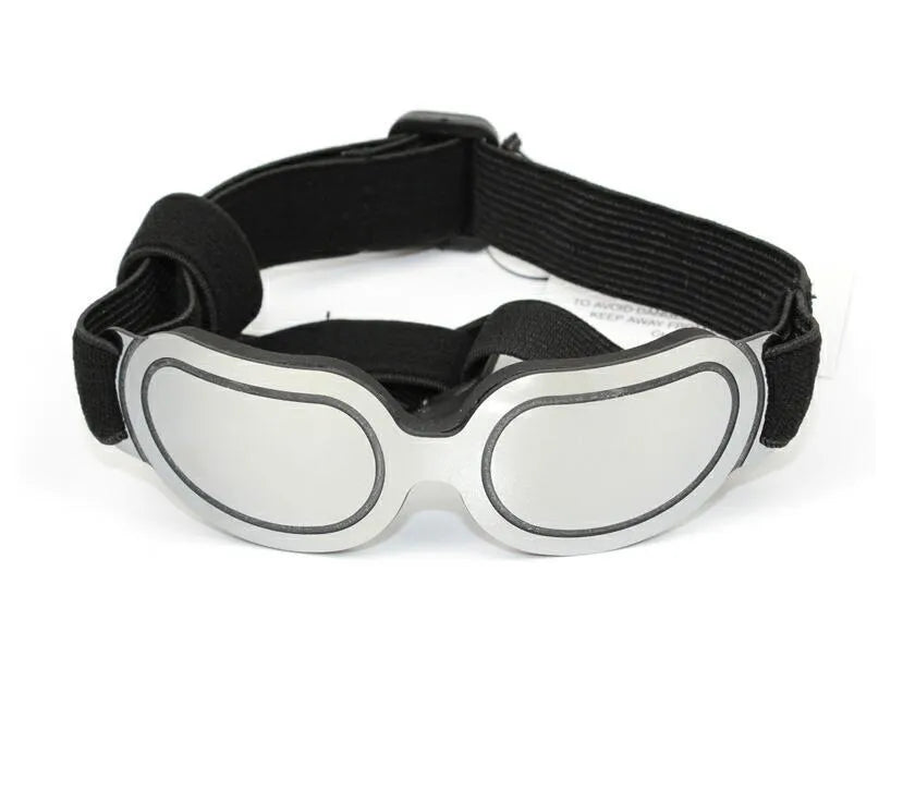Colourful pet sunglasses for dogs and cats with PC frame, shown in Dazzle, black, blue, and silver colourways