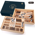 Stainless steel cutlery set in a gift box, mirror polished silver finish, 10-84 pieces