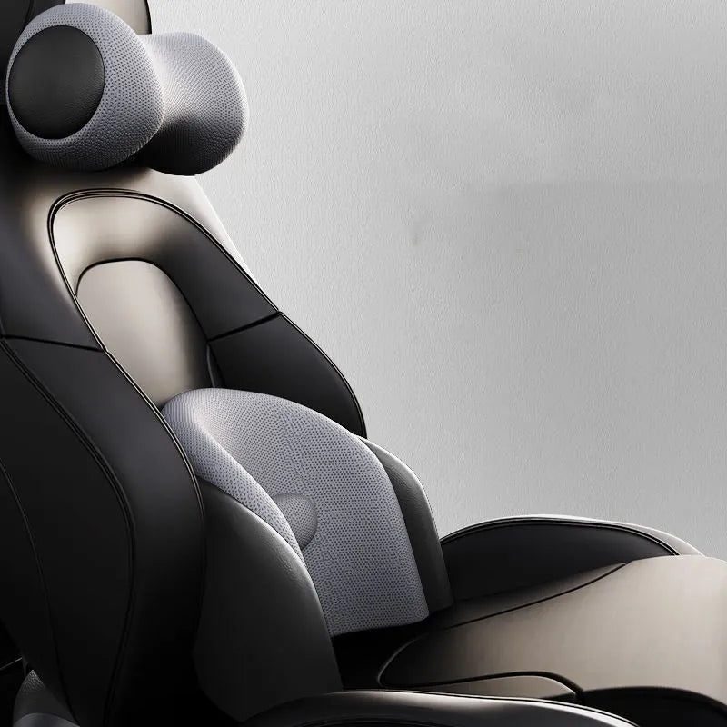 Car electric massage cushion with memory cotton headrest in black colour on car seat