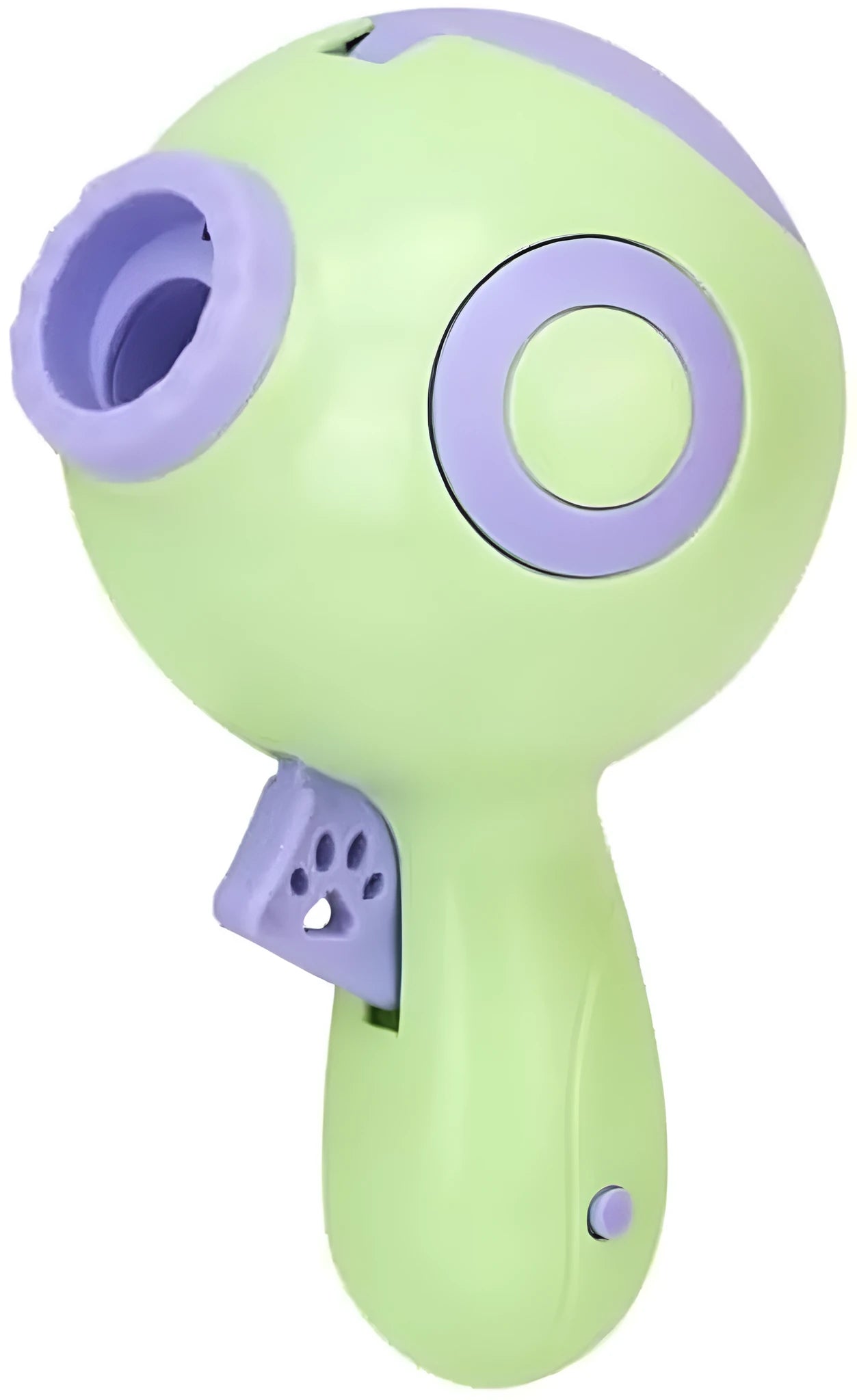 Green, orange, or pink dog treat launcher and slow feeder interactive toy.
