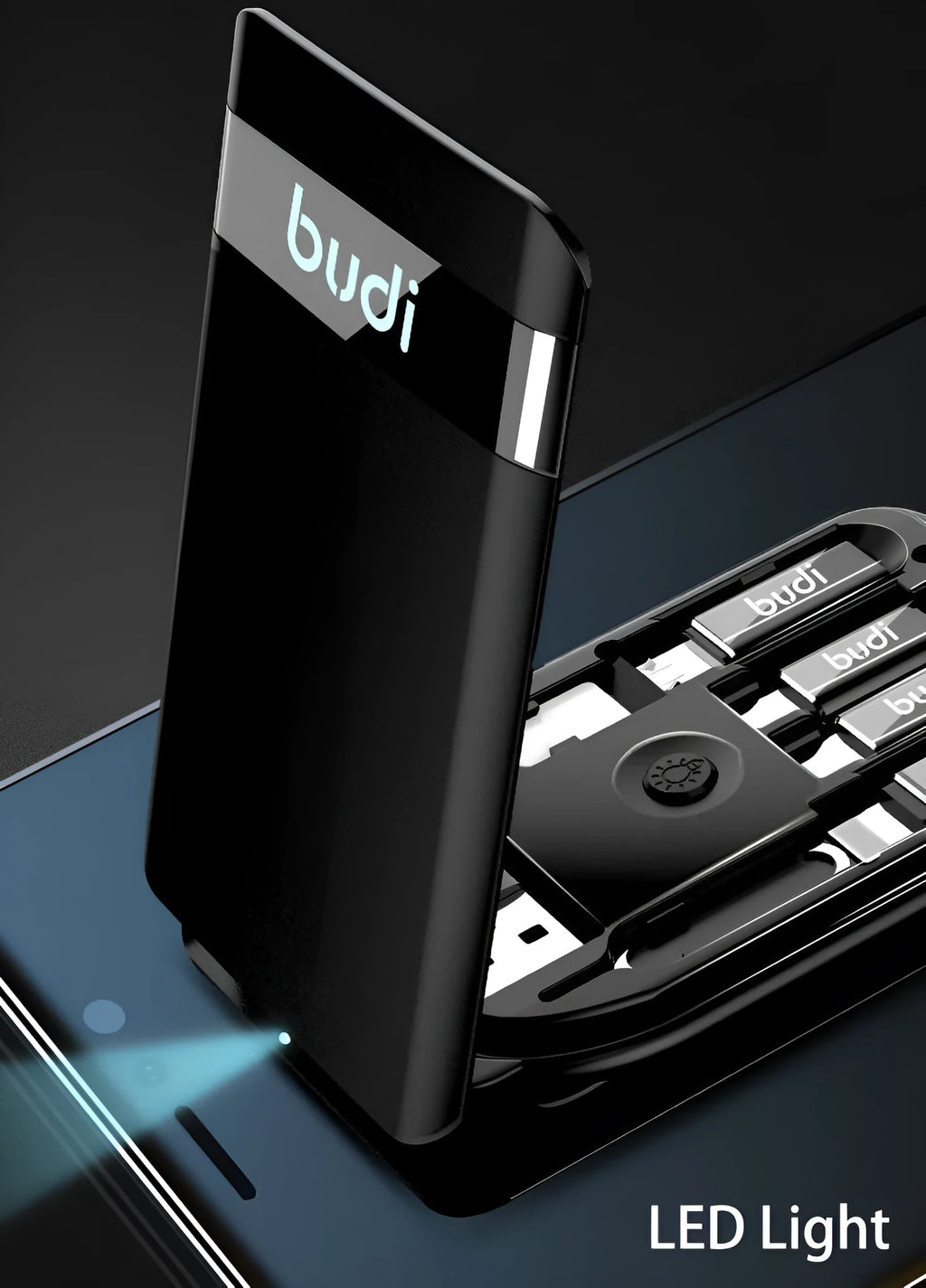 Black multifunction digital card with 0.3m cable, conversion headers, and card storage slots