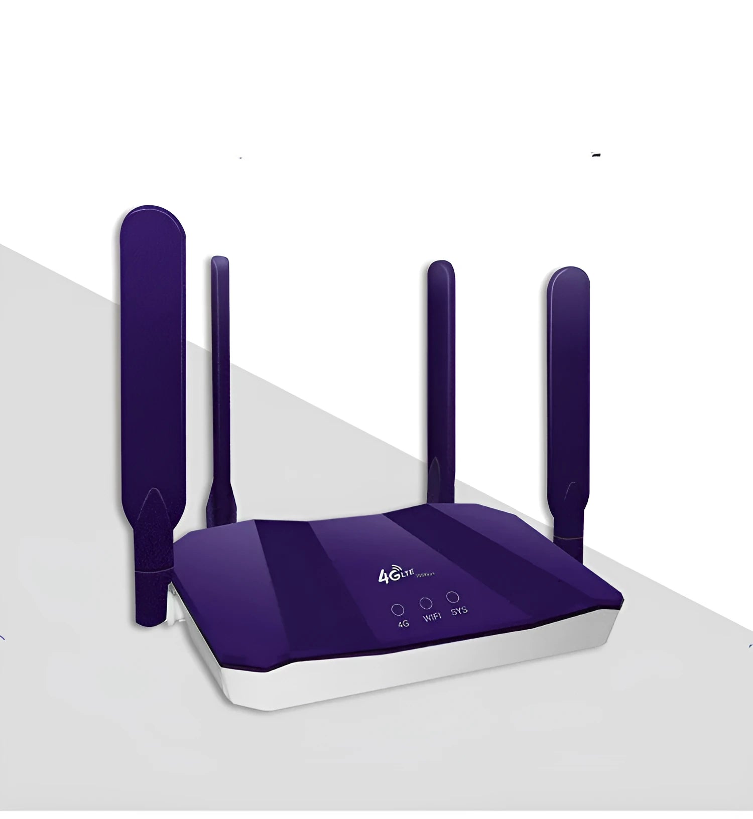 Blue 4G and broadband dual-mode wireless router with four external antennas.