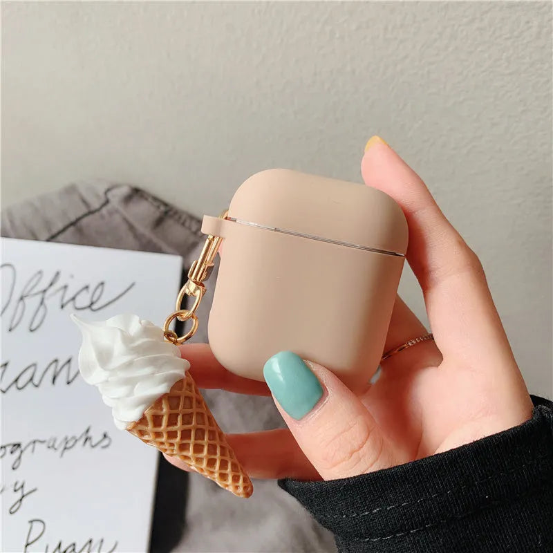 Silicone protector case for Apple AirPods 2 in a cylinder ice cream design.