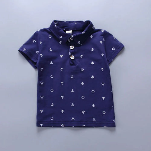 Anchor print children's cotton pantsuit set in Korean style with short sleeves and trousers