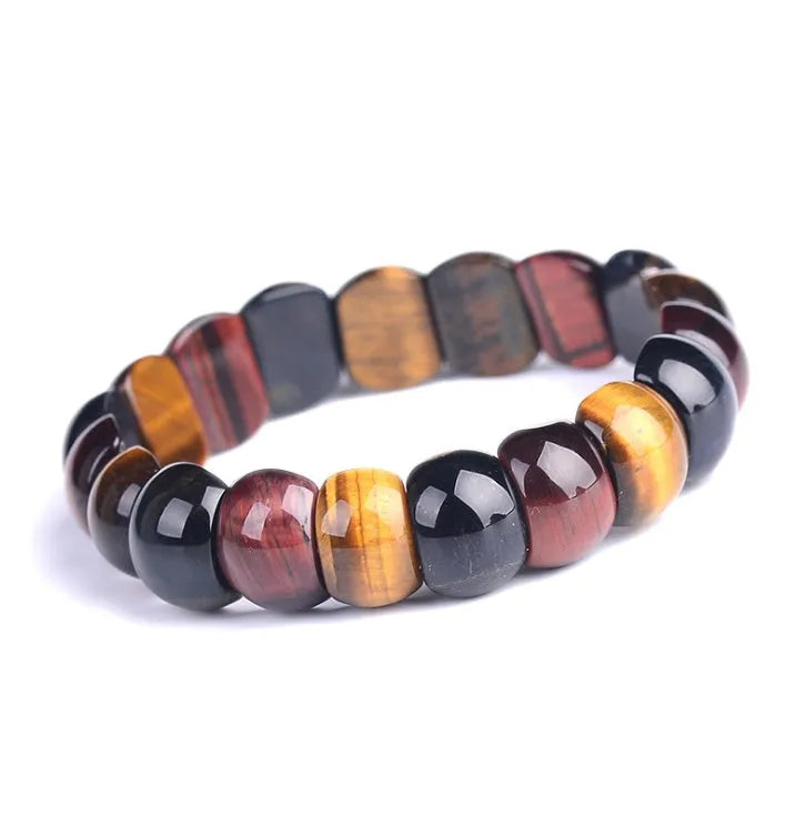 Natural tiger eye stone hand-woven bracelet red beads 14x10mm geometric ethnic style
