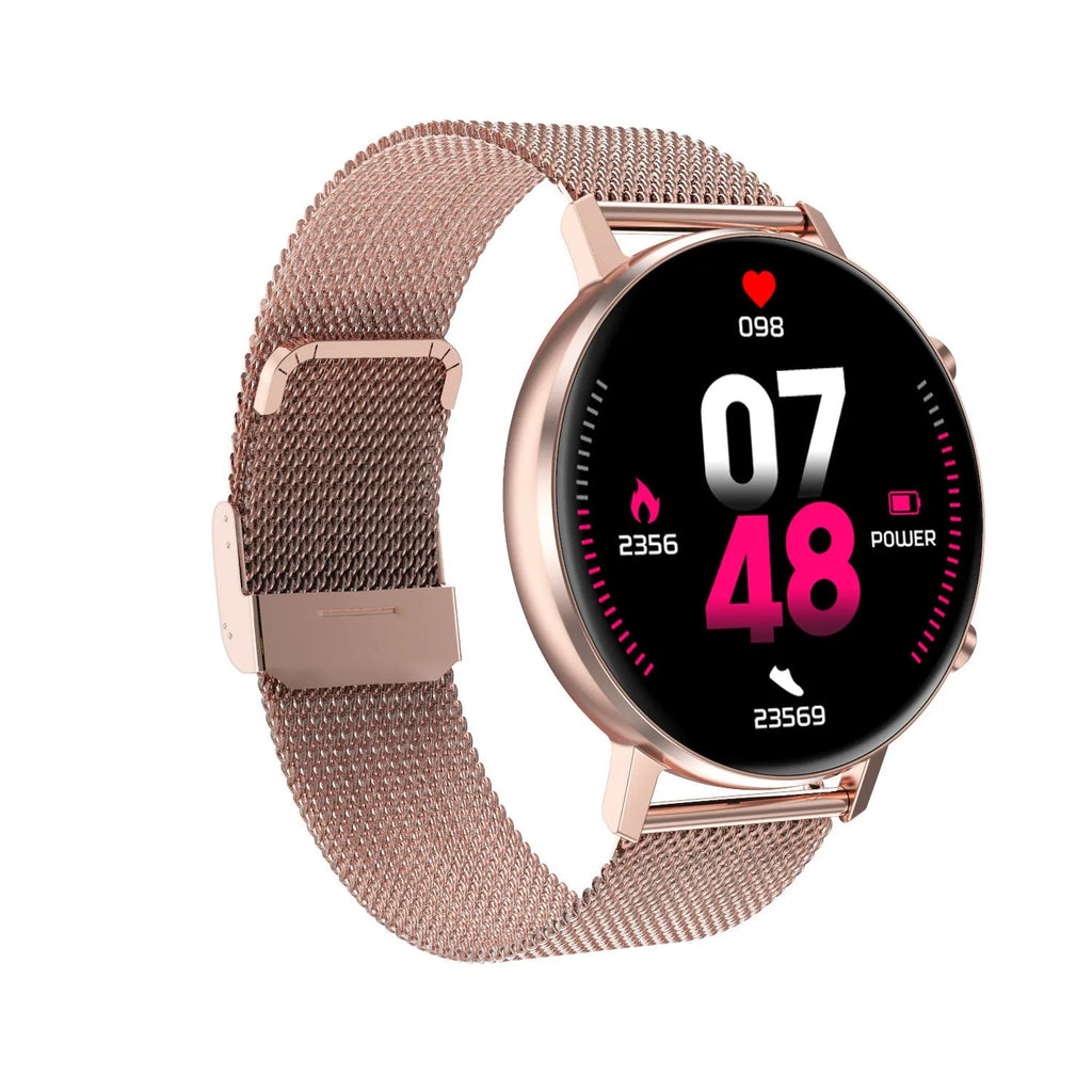 DT96 smart bracelet with 1.3-inch display and steel strap in black, rose gold, or silver
