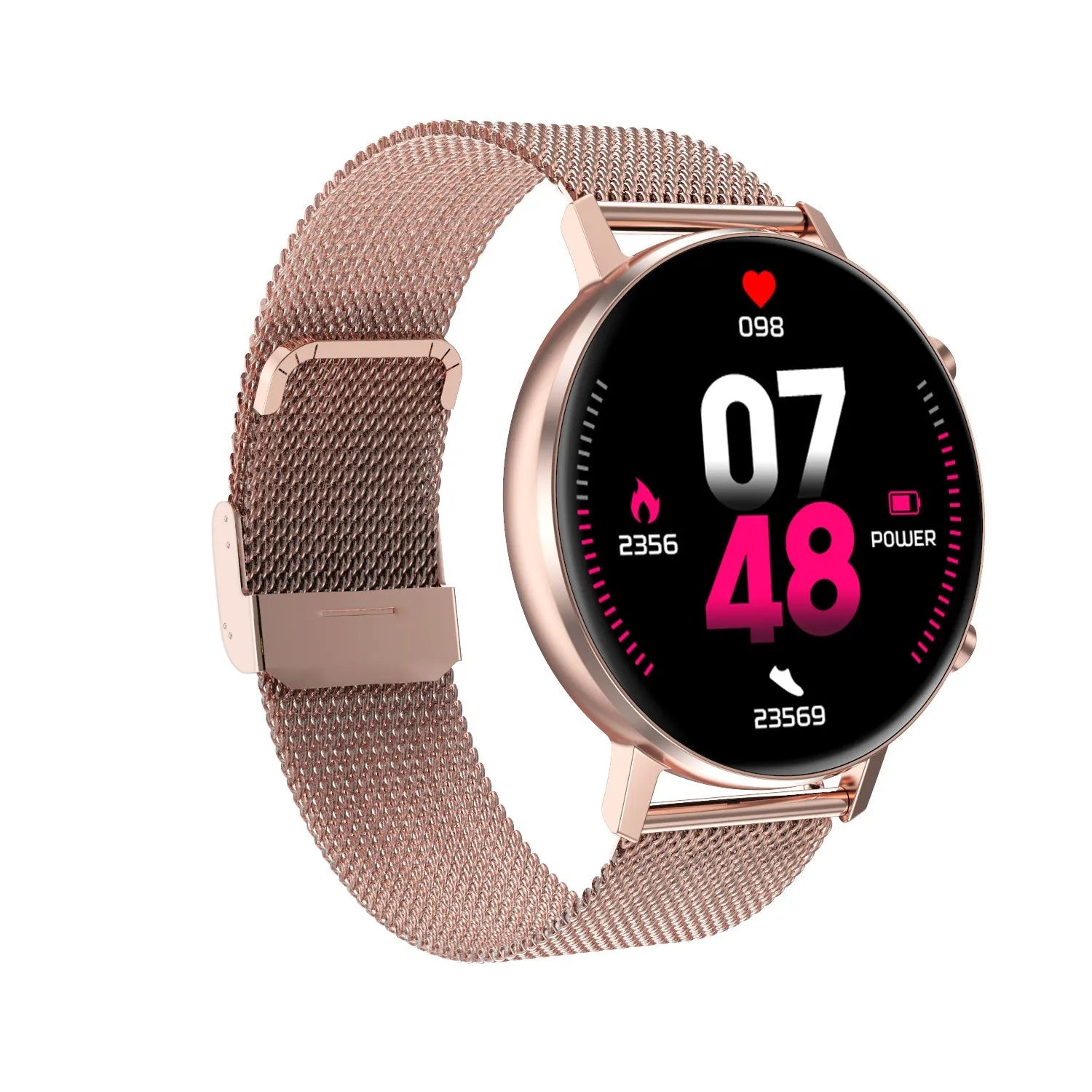 DT96 smart bracelet with 1.3-inch display and steel strap in black, rose gold, or silver