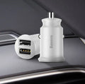 BASEUS mini dual USB car charger black front view with two USB ports and compact body