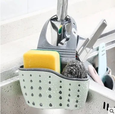 Rubber kitchen drain holder 22 x 13 x 0.5cm hook type rack for sponge, soap, and cleaning brush in beige green or pink
