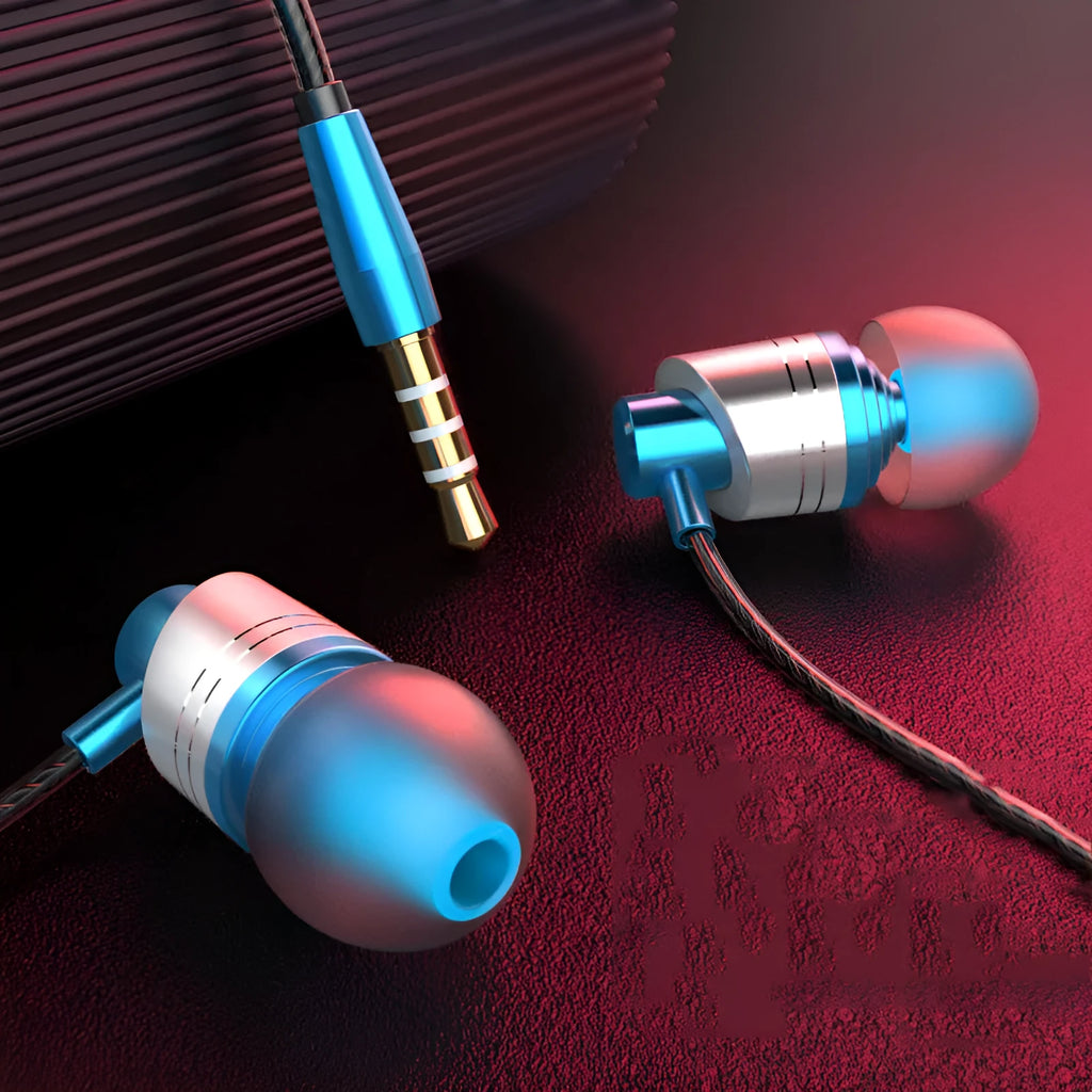 Black wired in-ear headphones with microphone on a 1.2m cable and 3.5mm plug.