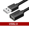 A black USB 3.0 and USB 2.0 male to female extension cable shown at various lengths.