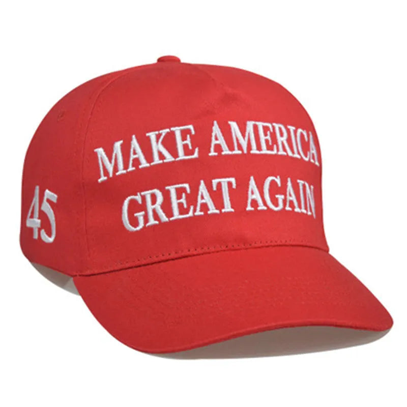 Cotton baseball cap with embroidered lettering, five star red simple red design, flat eave, dome top, wide brim
