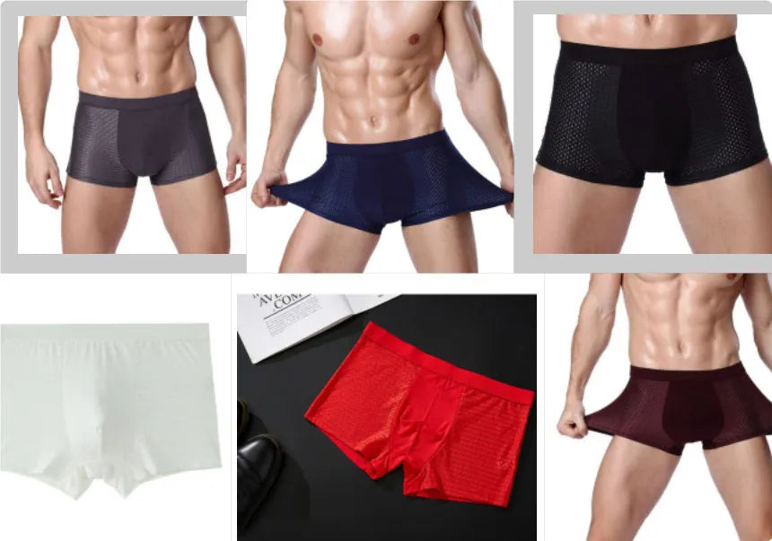 Men's black ice silk modal boxer briefs with U convex design laid flat
