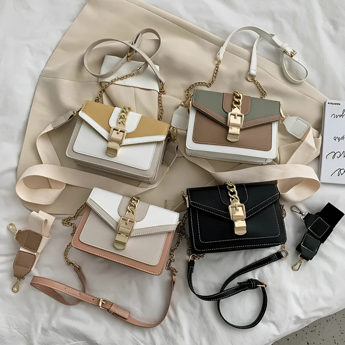 Women's PU shoulder chain bag in horizontal square shape, small square messenger bag with chain strap