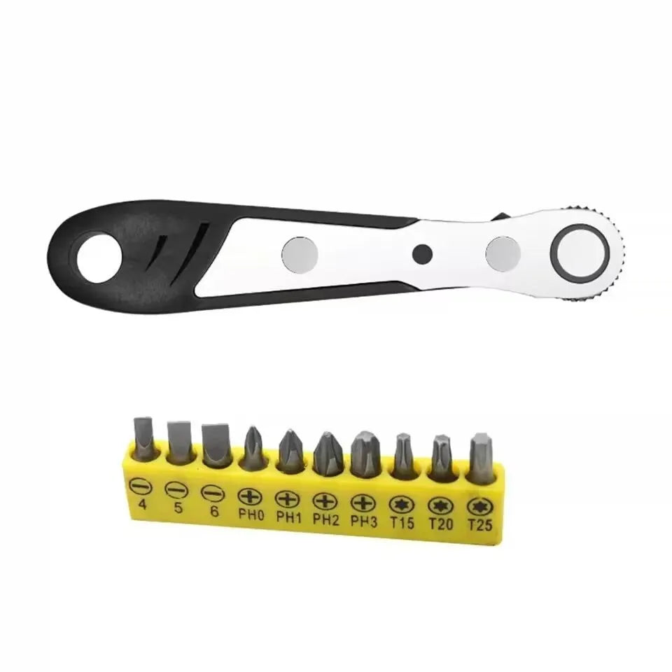 Mini 36-tooth ratchet screwdriver sleeve set with L bend dual-use spanner, 1/4 inch head, chrome vanadium steel, orange or black.