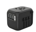 Black universal travel adapter plug with six AC ports for international sockets
