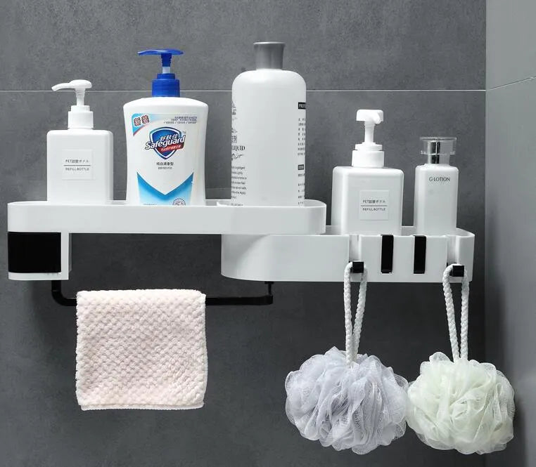 Retro European bathroom corner shelf with suction mount in white and grey colour option