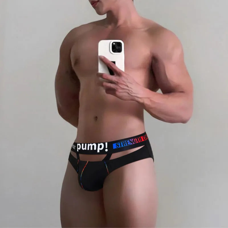 Men's solid colour modal briefs in black on a white background, showing low waist design.