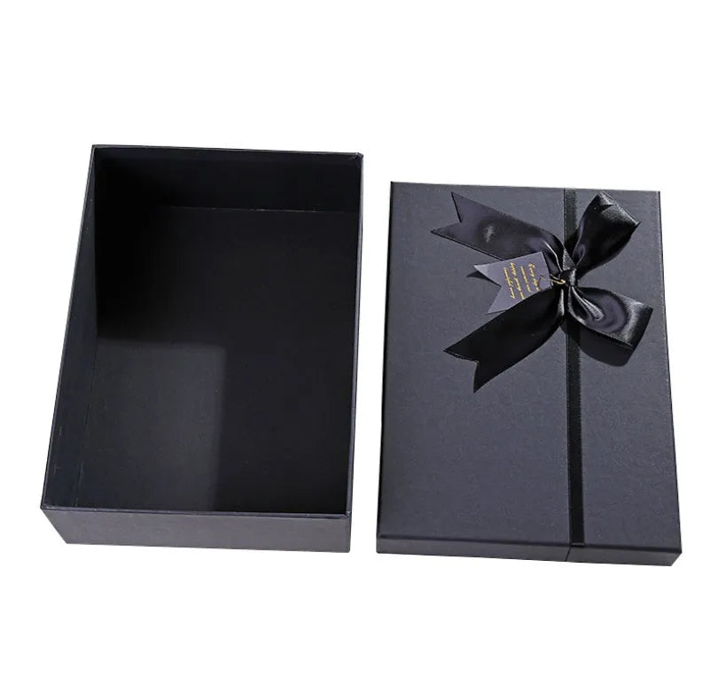 Gift box set with four sizes, Paper Board Material, black blue pink options, and bag choices