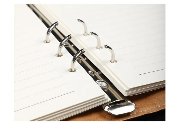A5 leather notebook with buckle clip and 6-hole binding in multiple colours