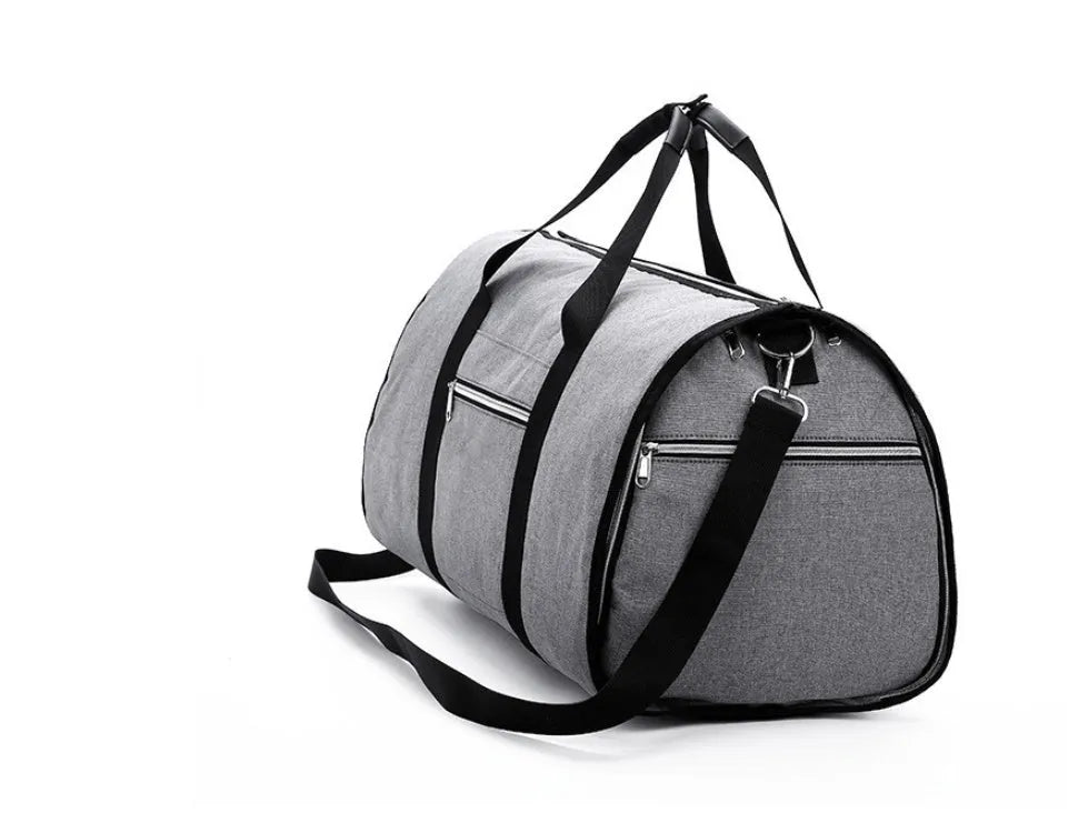 Medium cylindrical travel bag in waterproof Oxford cloth, shown in red with zipper pocket open.